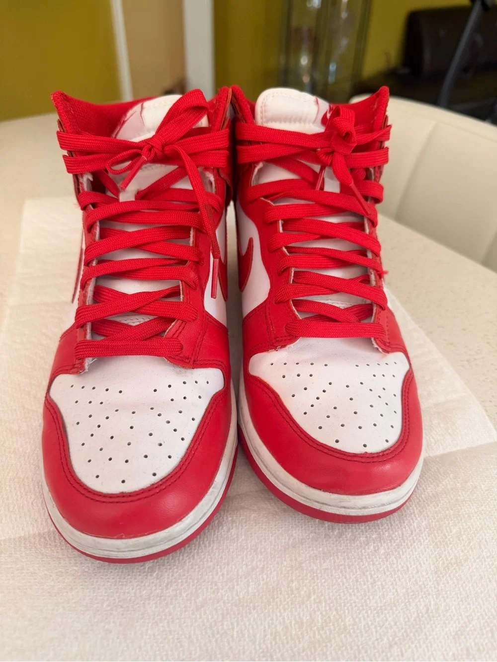 Nike Red and White High-Top Sneakers with Swoosh - Picture 2 of 9